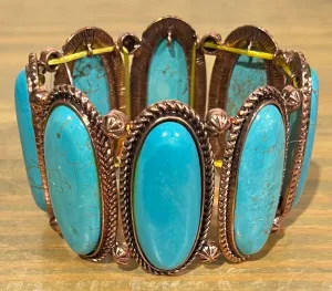 Long Oval Turquoise/Copper Stretch Bracelet