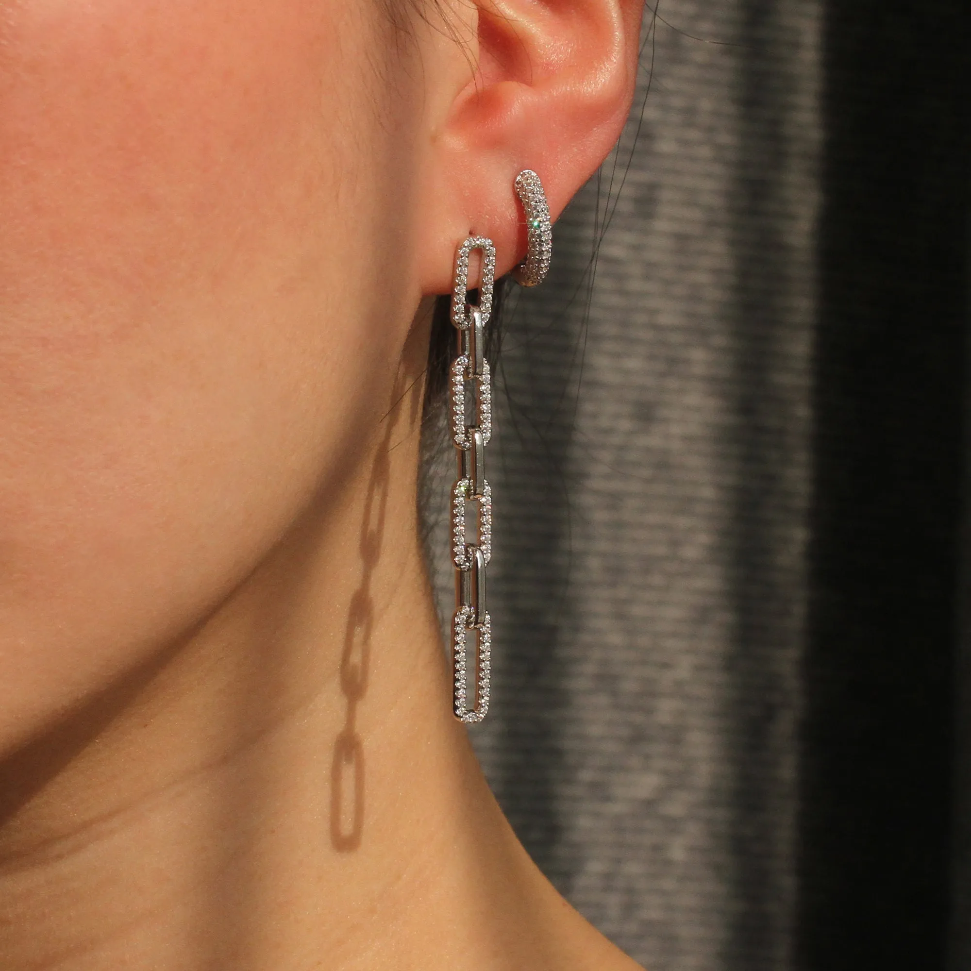 Long Pave Paperclip Chain Earrings