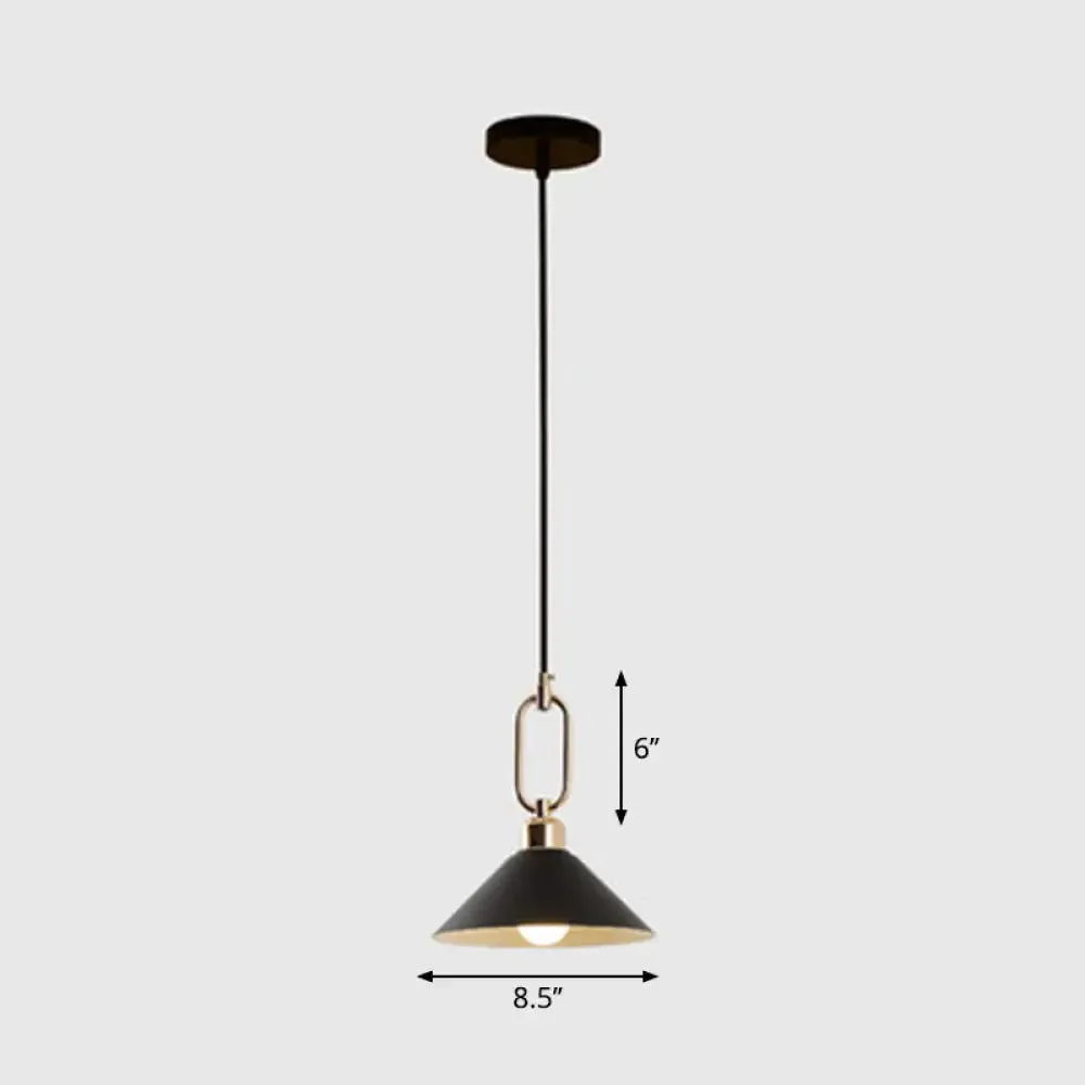 Macaron Single-Bulb Pendant Light with Conical Metal Shade and Oval Ring for Ceiling