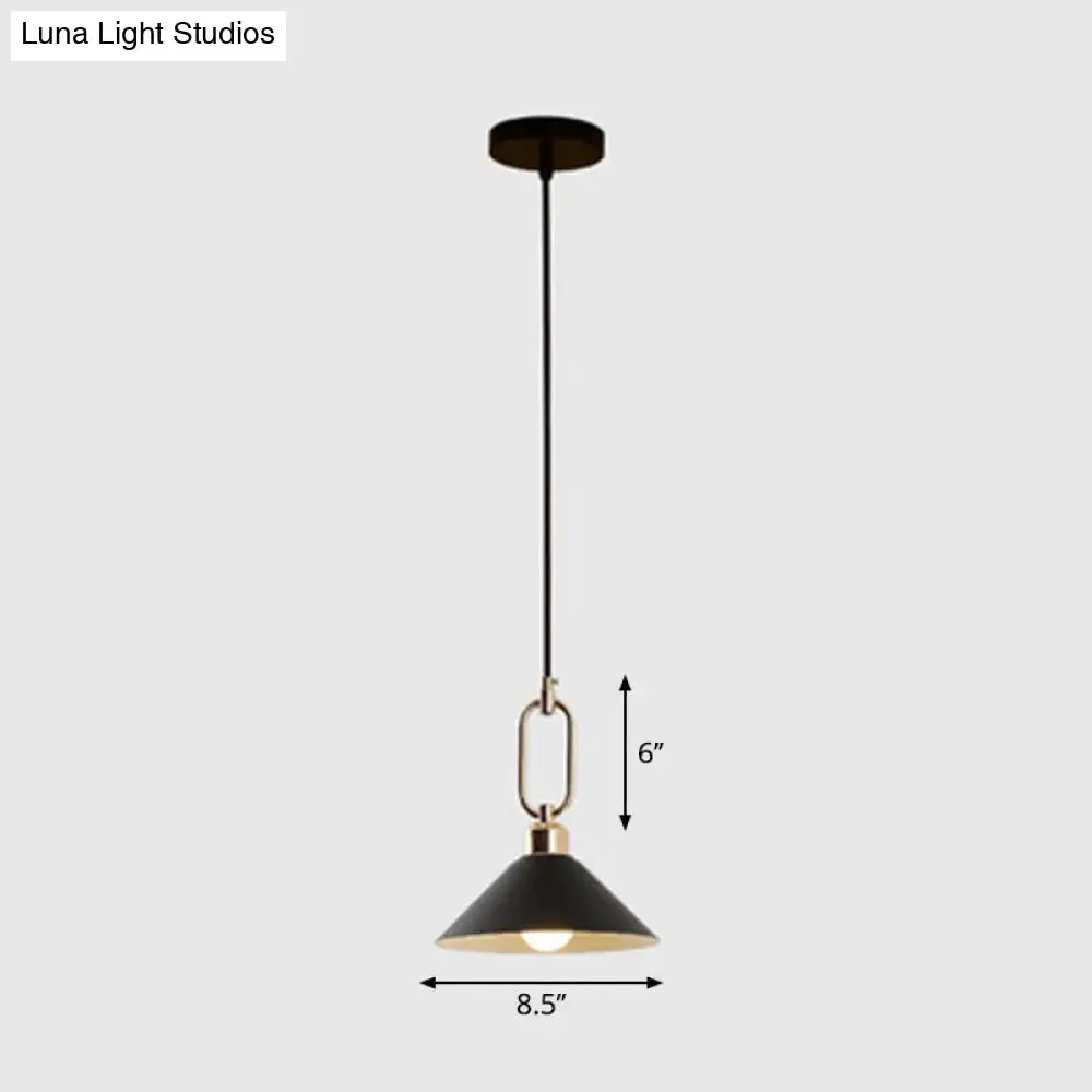 Macaron Single-Bulb Pendant Light with Conical Metal Shade and Oval Ring for Ceiling