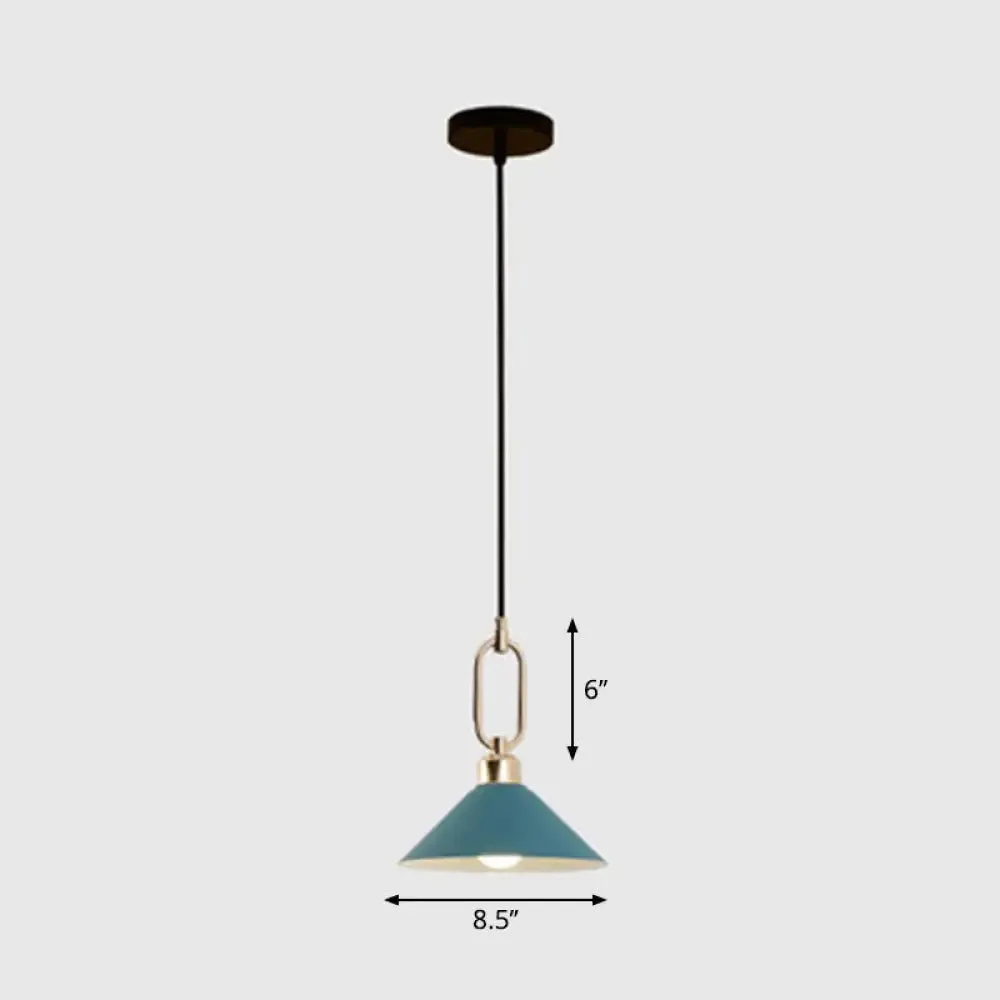 Macaron Single-Bulb Pendant Light with Conical Metal Shade and Oval Ring for Ceiling