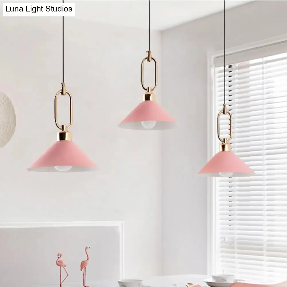 Macaron Single-Bulb Pendant Light with Conical Metal Shade and Oval Ring for Ceiling