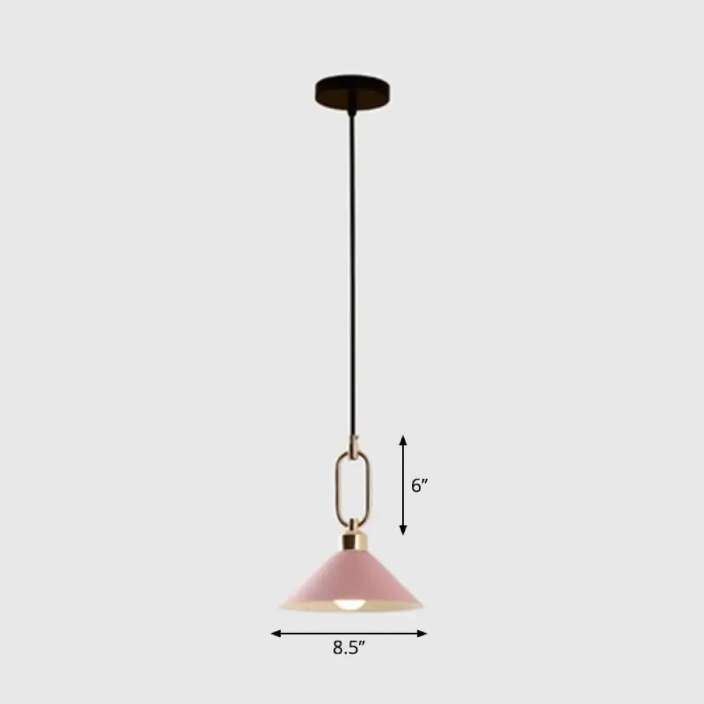 Macaron Single-Bulb Pendant Light with Conical Metal Shade and Oval Ring for Ceiling