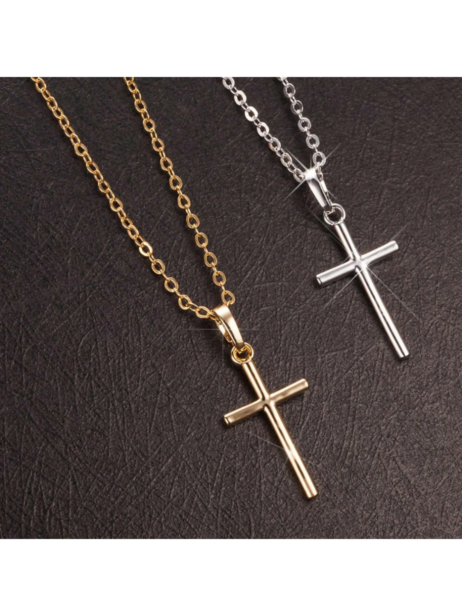 Men's Watch 2pcs Set   Necklace With Cross Rubber Fashion Casual Quartz Watch