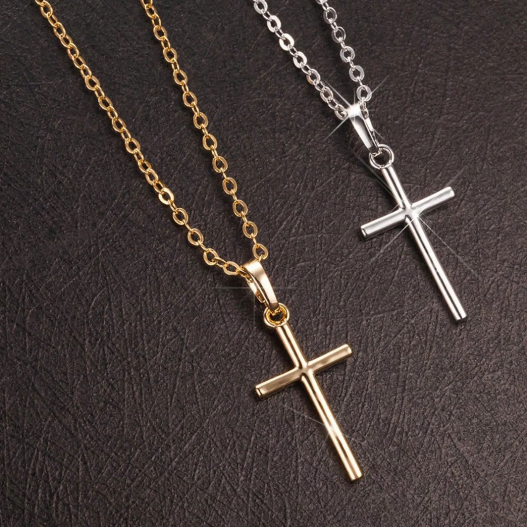 Men's Watch 2pcs Set   Necklace With Cross Rubber Fashion Casual Quartz Watch