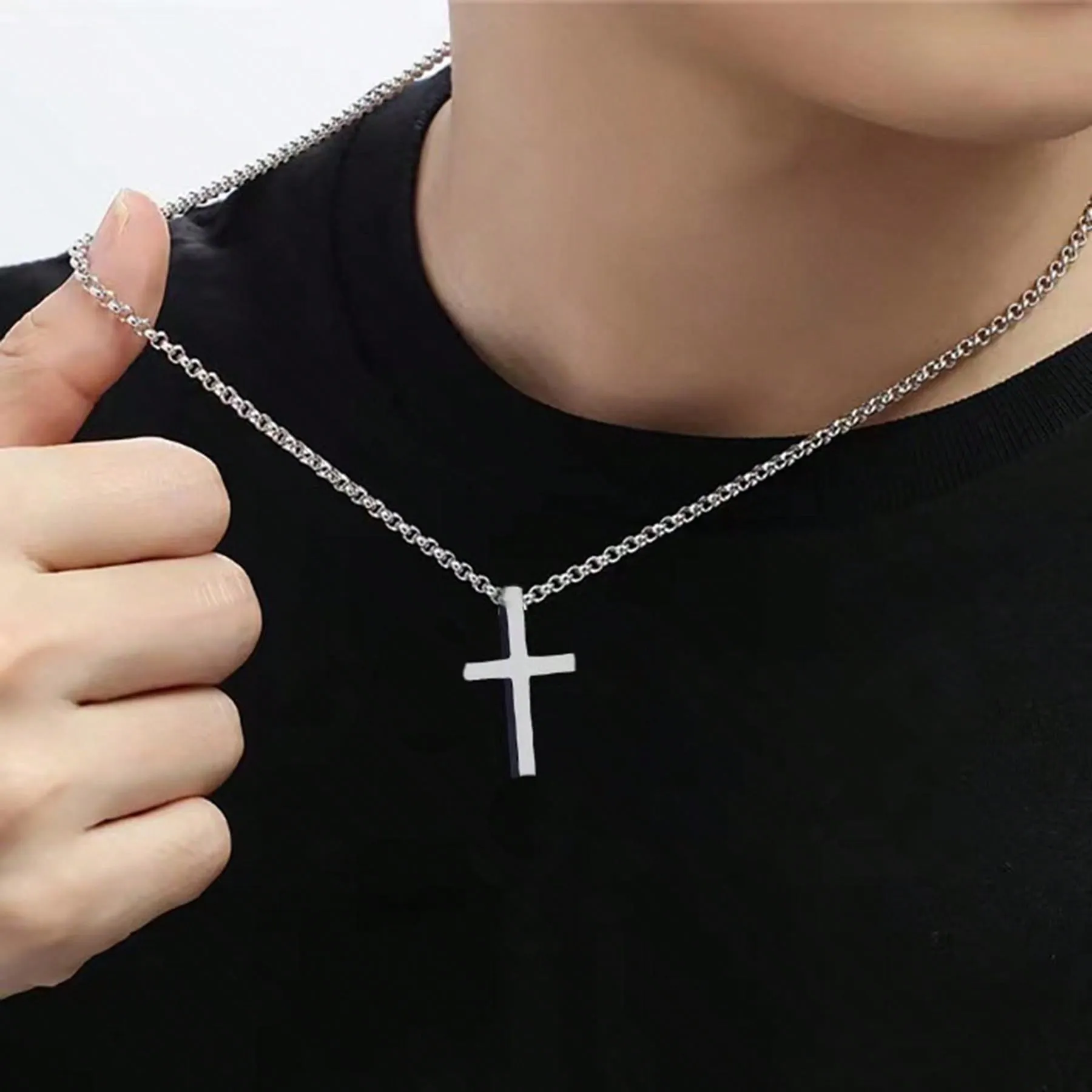 Men's Watch 2pcs Set   Necklace With Cross Rubber Fashion Casual Quartz Watch