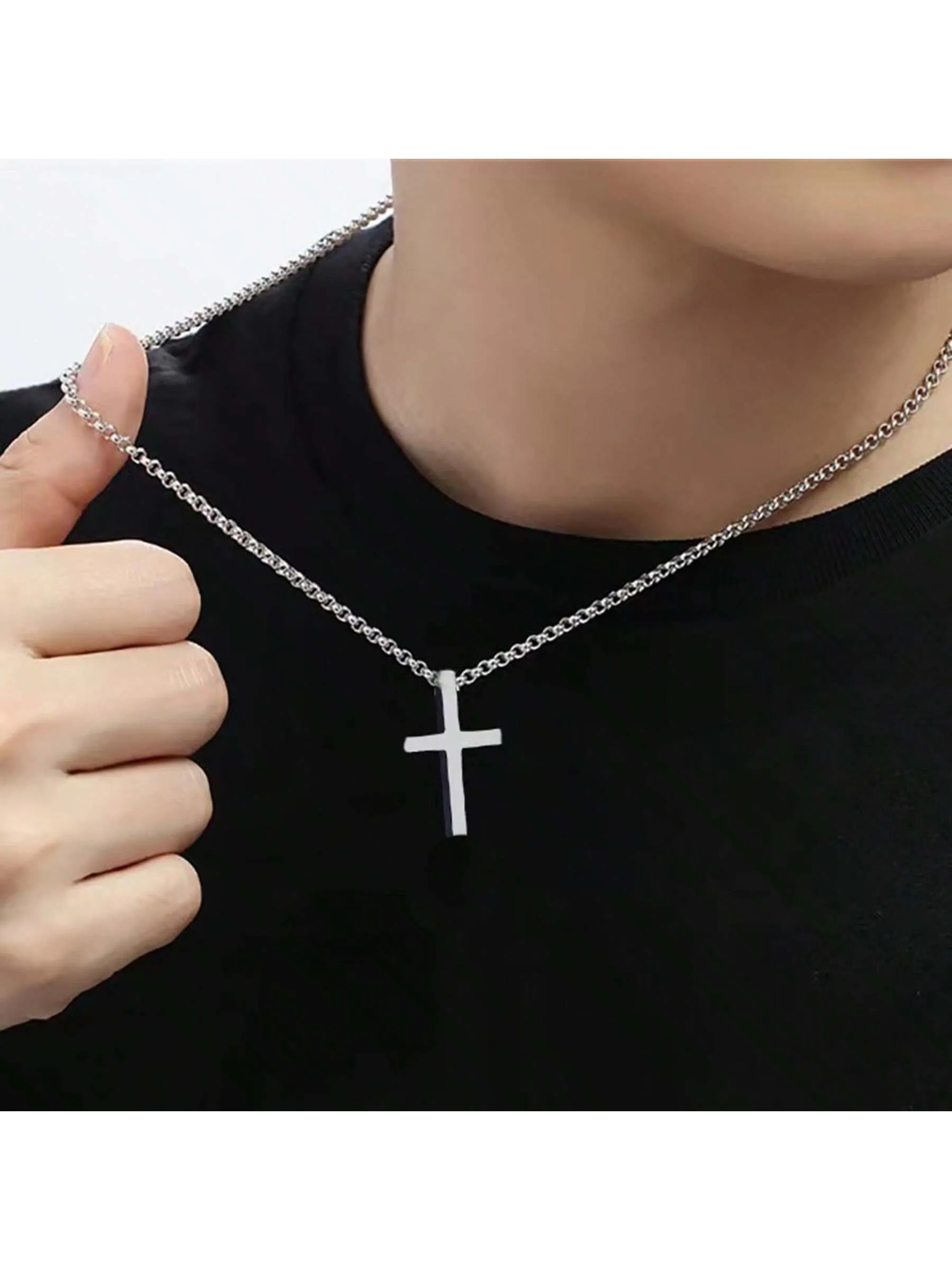 Men's Watch 2pcs Set   Necklace With Cross Rubber Fashion Casual Quartz Watch