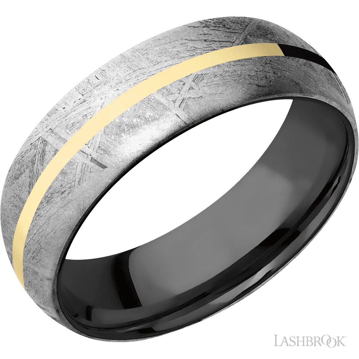 Meteorite with None Finish and 14K Yellow Gold Inlay and Zirconium - 7MM