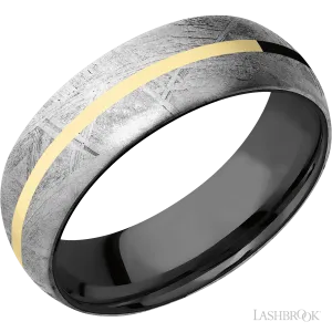 Meteorite with None Finish and 14K Yellow Gold Inlay and Zirconium - 7MM