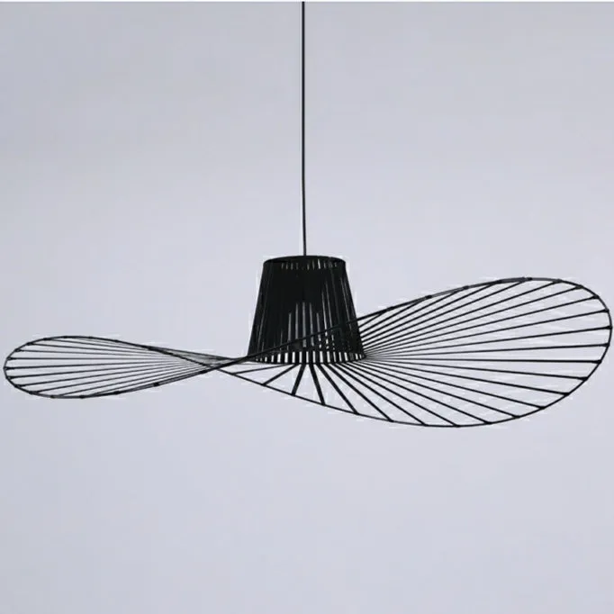 Minimalist Straw Hat Pendant Light For Restaurant Creative Black Finish Iron LED Living/ Dining Room Chandelier