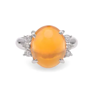 Modern 4.08 Carat Fire Opal Diamond Platinum Ring