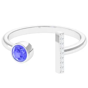 Modern Cuff Ring with Tanzanite and Diamond