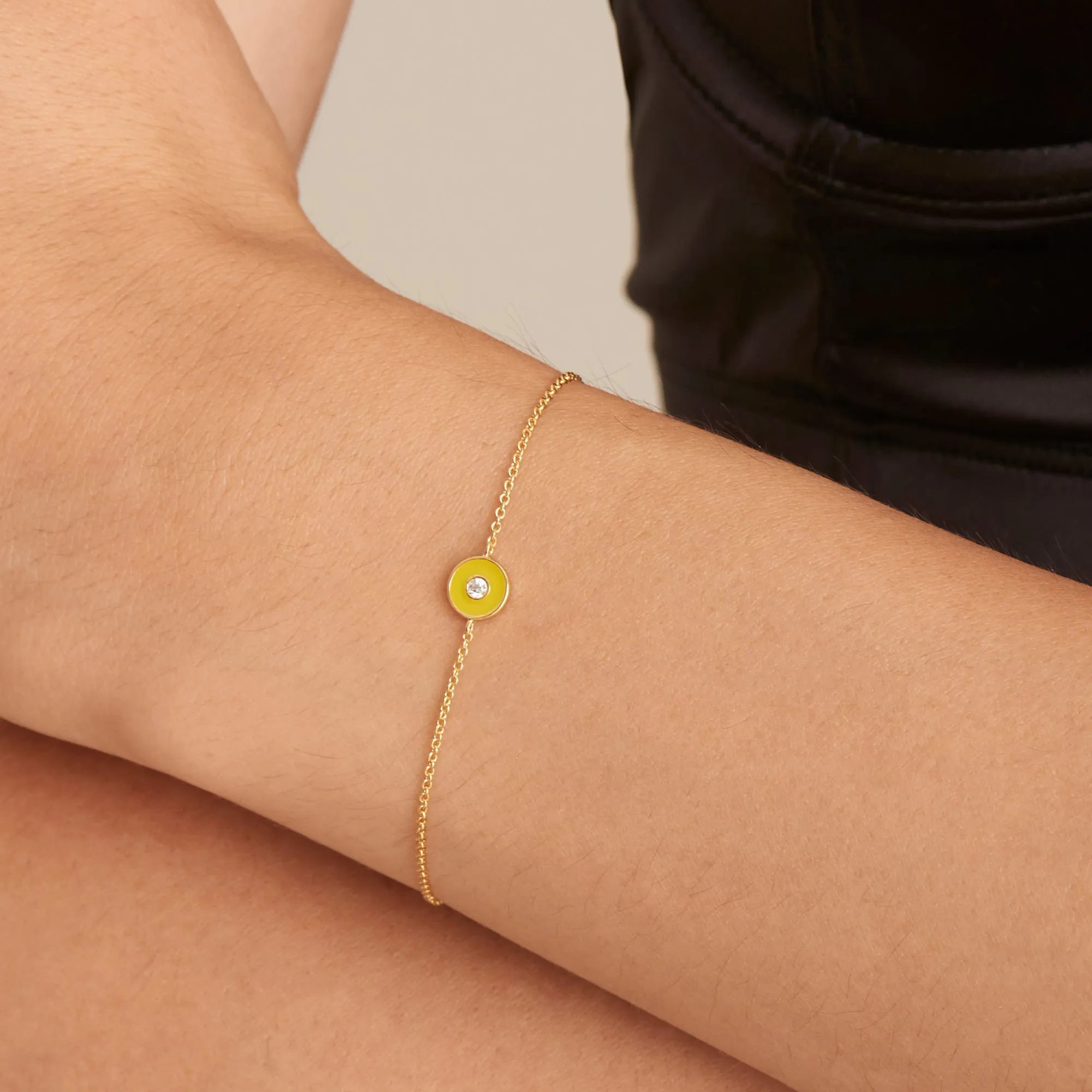 Neon Yellow Enamel Disc Gold Bracelet