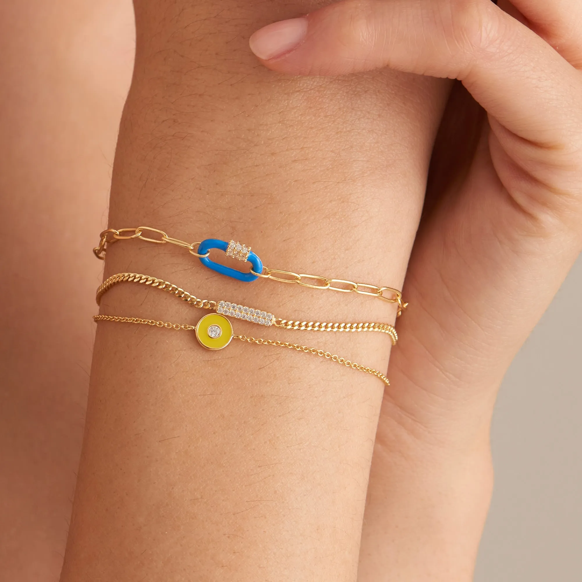 Neon Yellow Enamel Disc Gold Bracelet