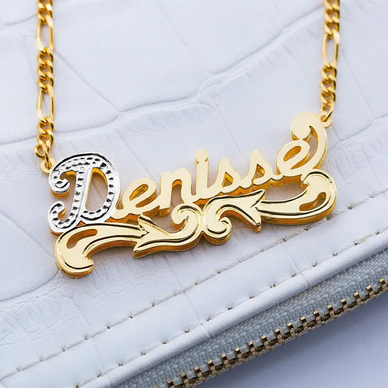 nowadaysfashion Name Necklace Double Name Plate Nameplate Necklace Custom Nameplate