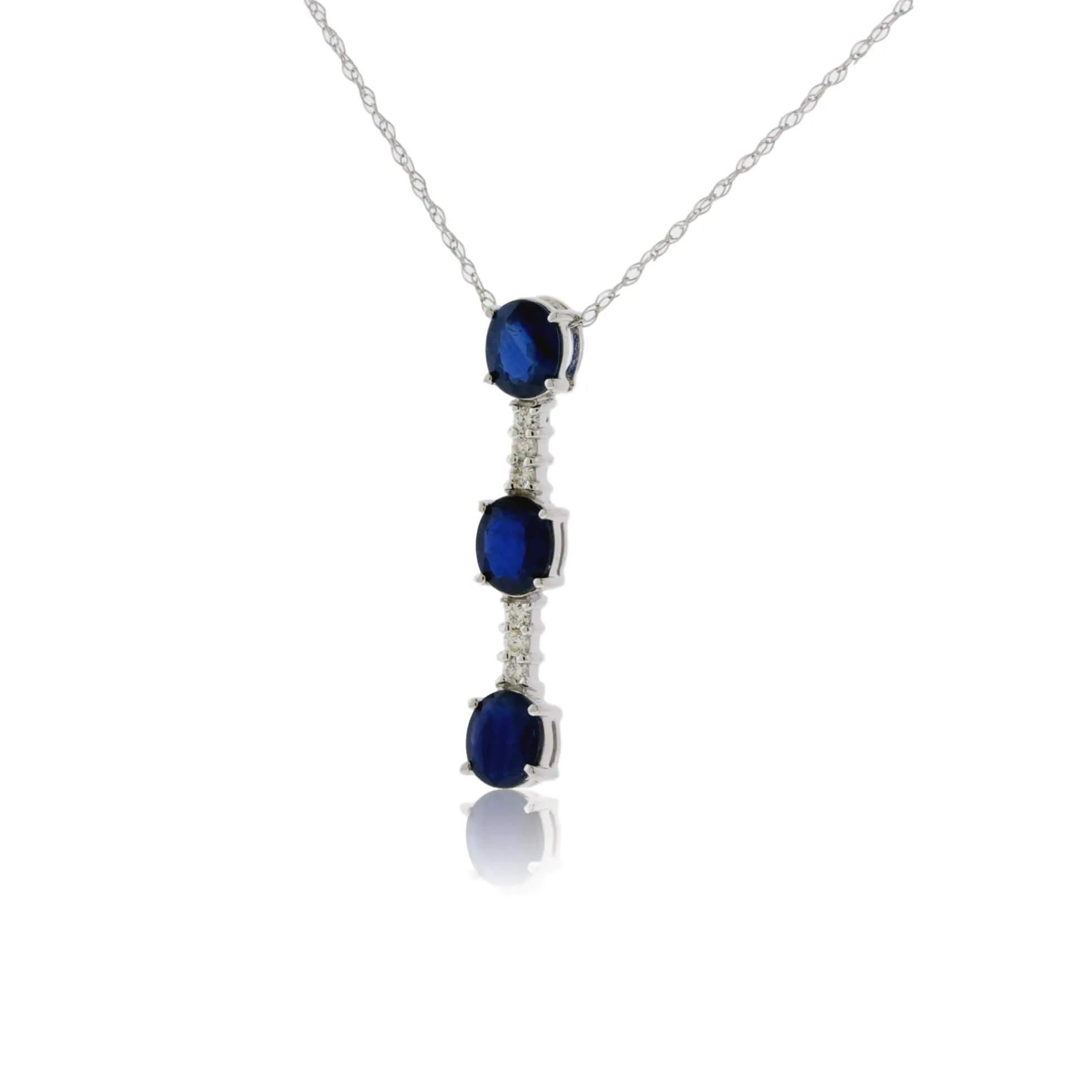 Oval Blue Sapphire Three Stone Drop Style Pendant