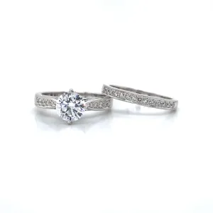 Pave Tapered Shank Bridal Set in 18K White Gold