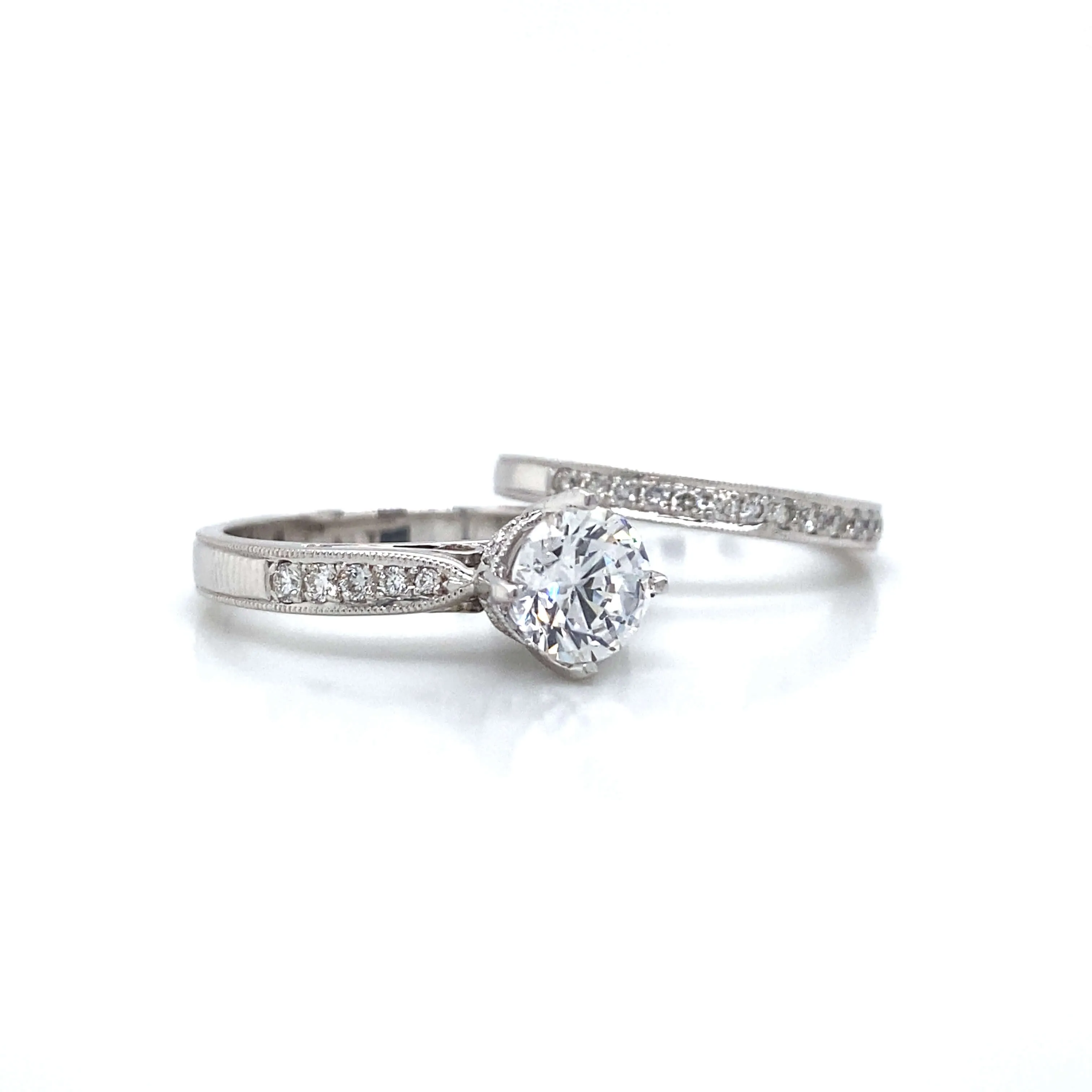 Pave Tapered Shank Bridal Set in 18K White Gold