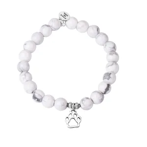 Paw Print | Stone Beaded Charm Bracelet |  Howlite