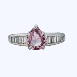 Pear-Shaped Padparadscha Sapphire and Diamond Ring