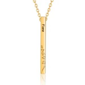 Personalized 4 Side Name Engraved Birth Month Flower Pendant Custom Steel Black Gold Color Stainless Steel Vertical Bar Necklace