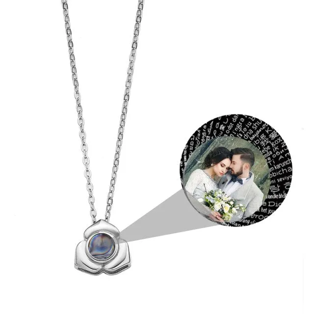 Personalized Photo Name Projection Necklaces Customized Flower Petals Pendant Silver Necklace