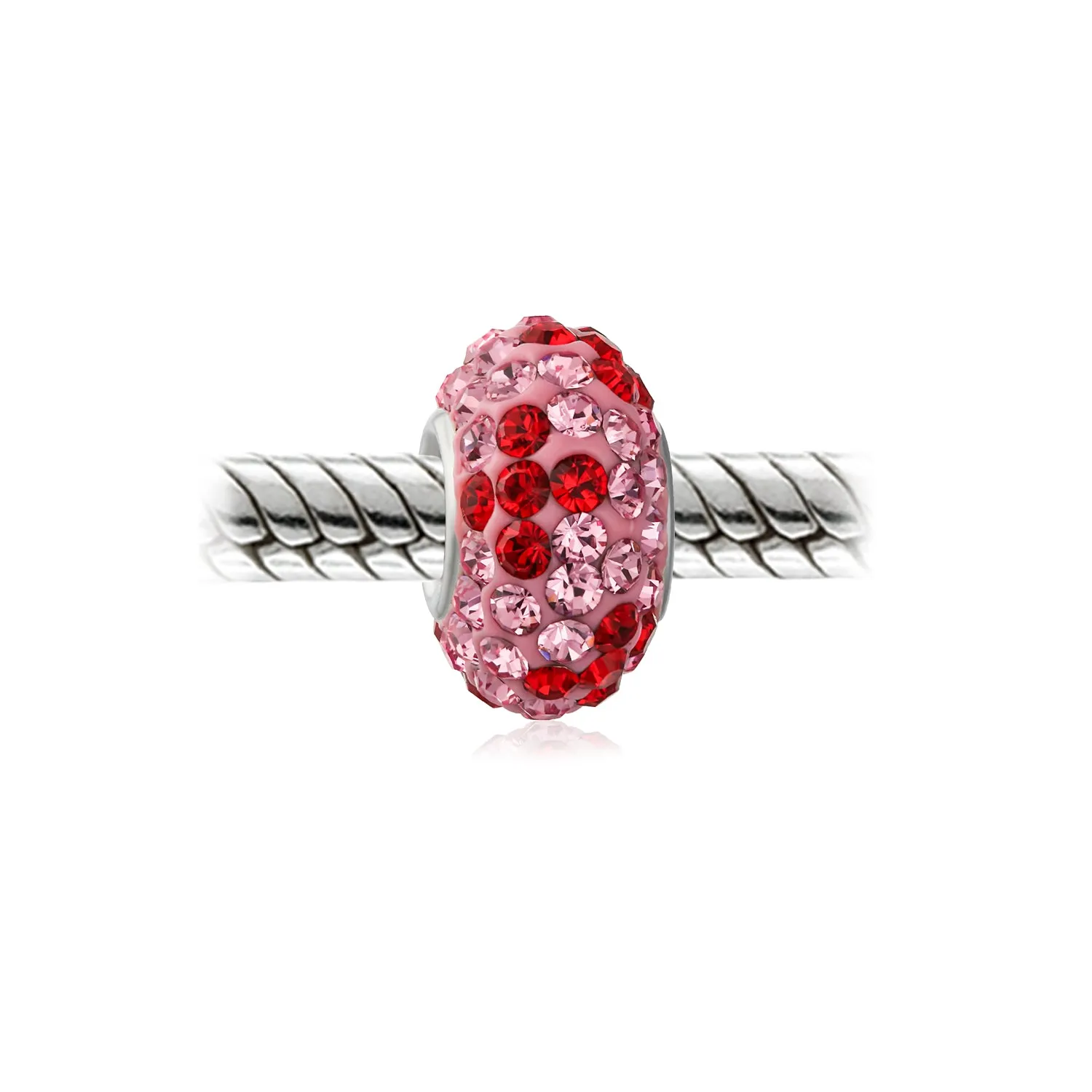 Pink Red Flower Crystal Bead Charm Spacer Sterling Silver for European Bracelet