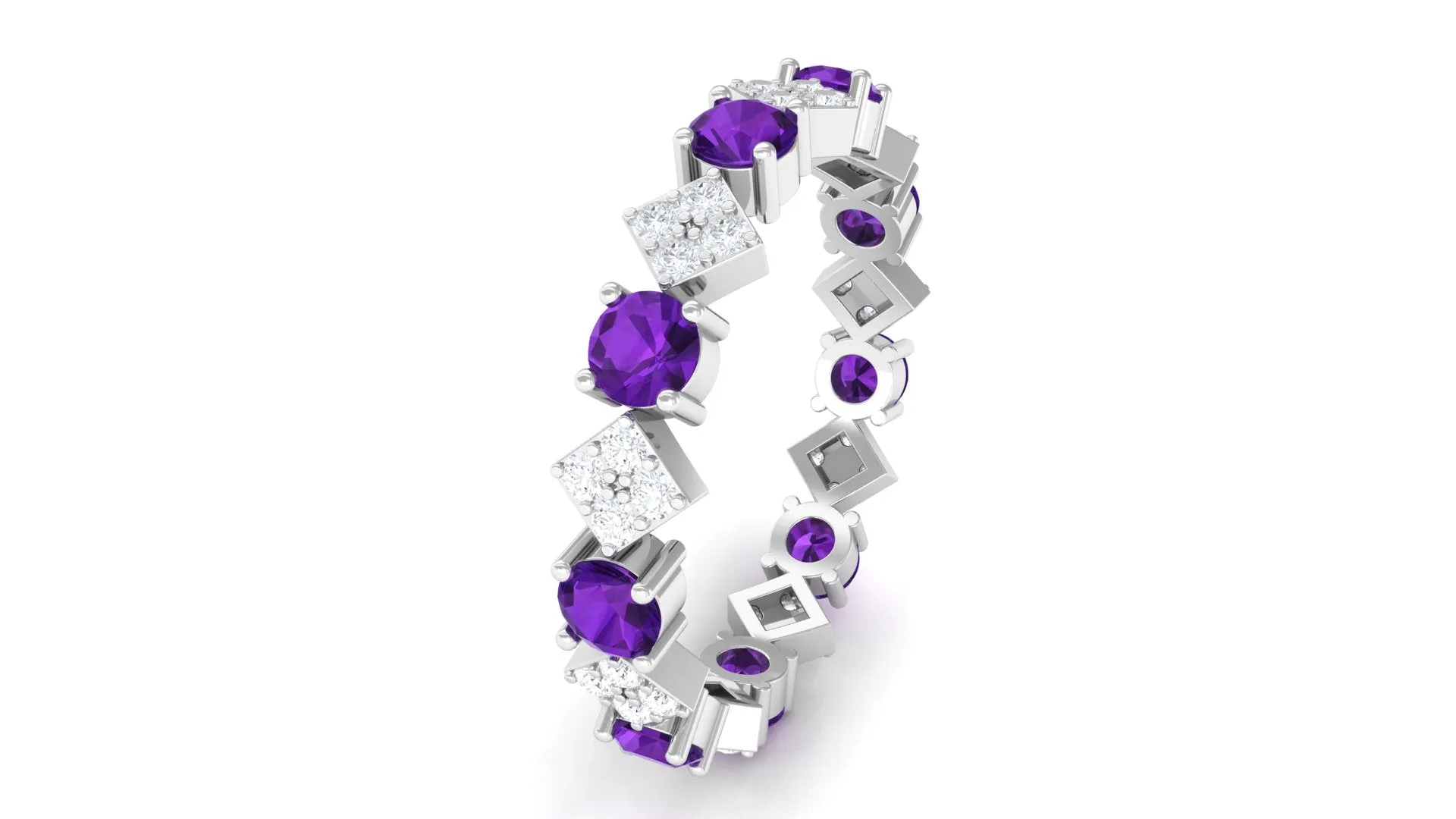 Purple Amethyst and Contemporary Diamond Eternity Ring