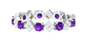 Purple Amethyst and Contemporary Diamond Eternity Ring