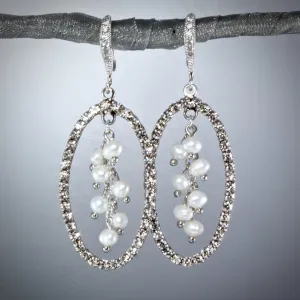 "Emma" - Freshwater Pearl Pave Bridal Earrings