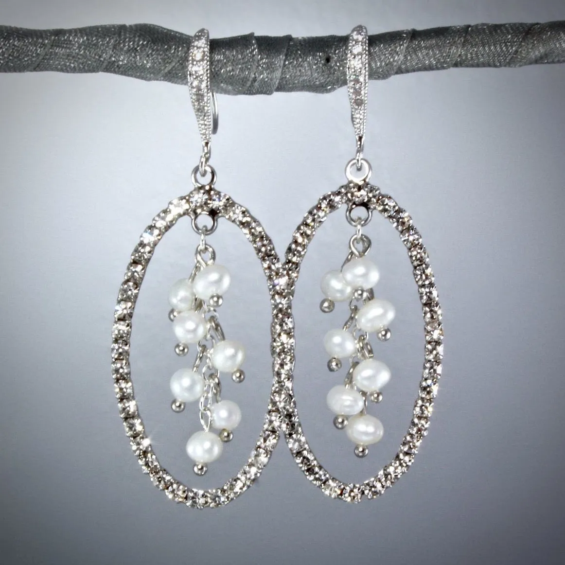 "Emma" - Freshwater Pearl Pave Bridal Earrings