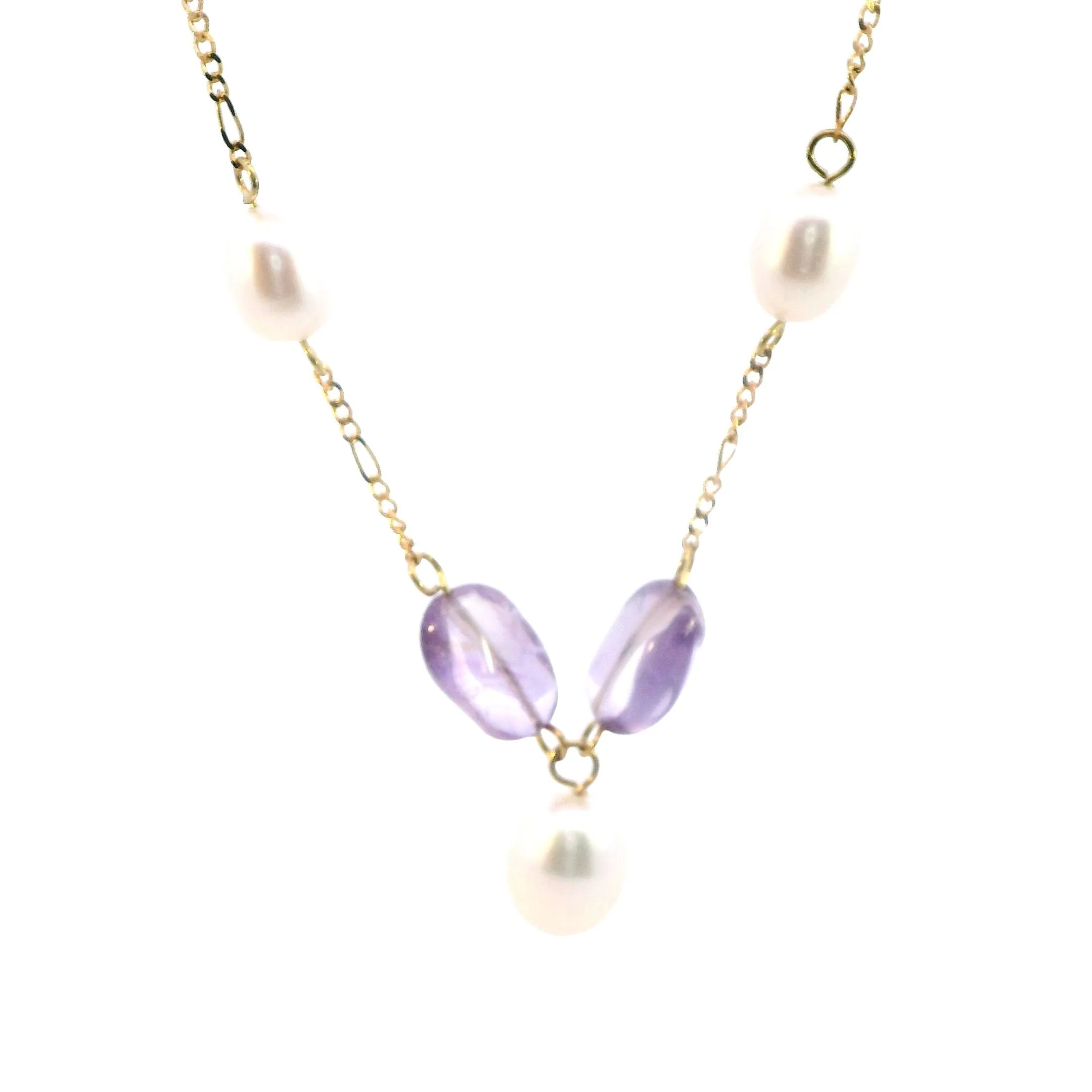 "Enchanting 14ct Yellow Gold Pearl & Gemstone Necklace - Certified Luxe Elegance"