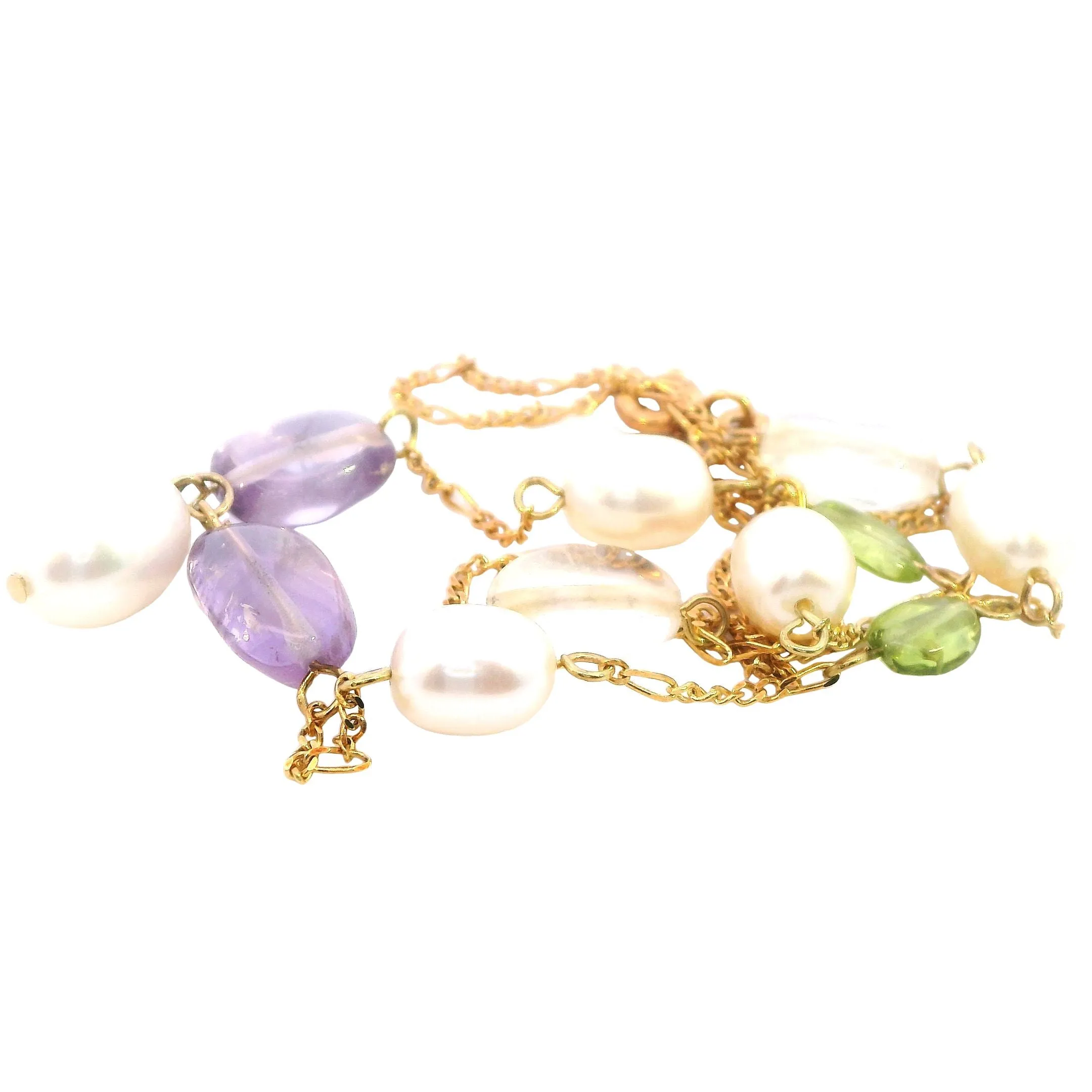 "Enchanting 14ct Yellow Gold Pearl & Gemstone Necklace - Certified Luxe Elegance"