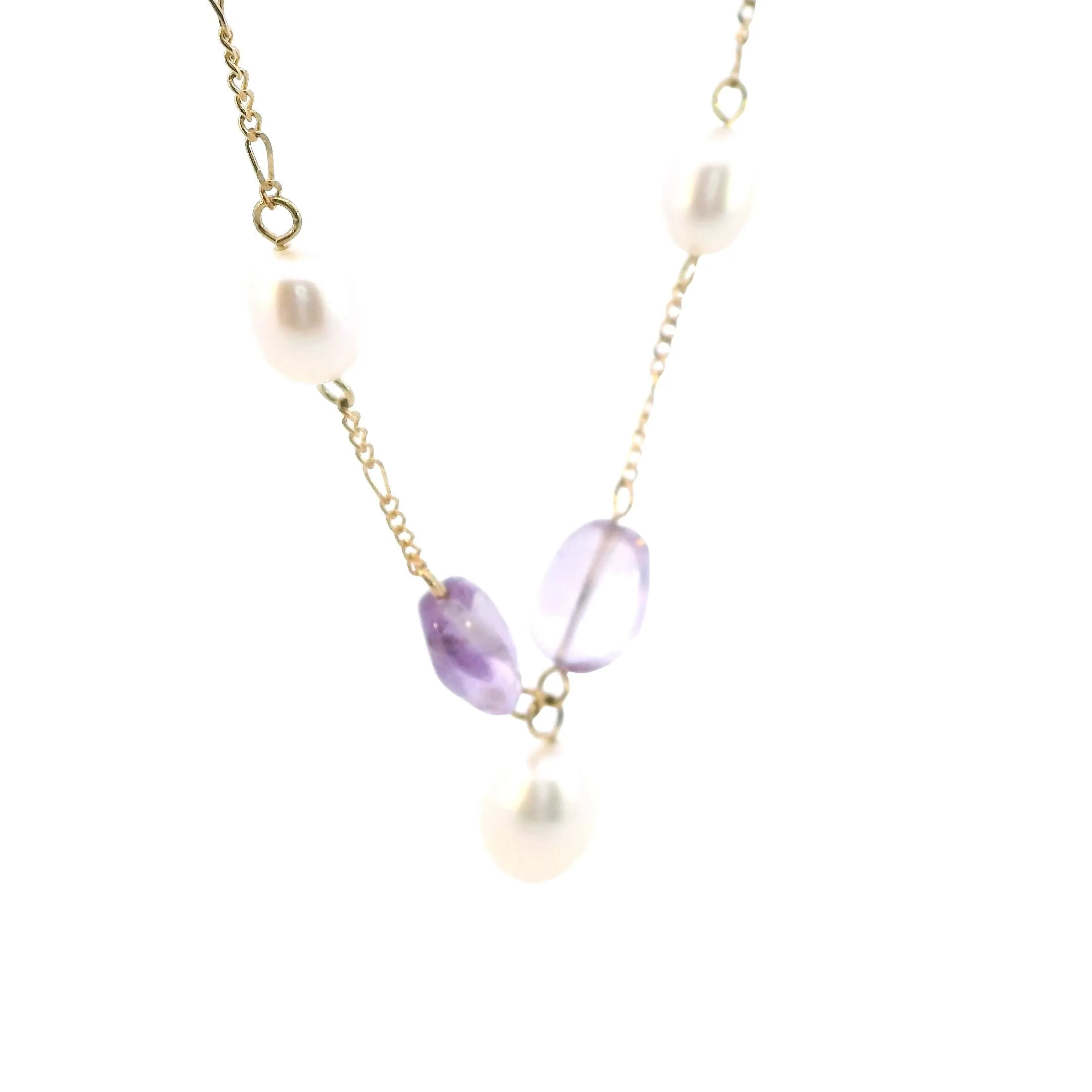 "Enchanting 14ct Yellow Gold Pearl & Gemstone Necklace - Certified Luxe Elegance"