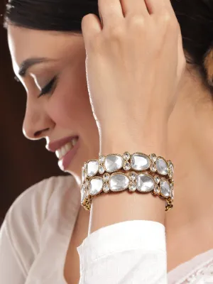 Rubans Set of 2 Rhodium-Plated Crystal White Cubic Zirconia Studded Premium Bangles