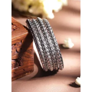 Rubans Set Of 4 Sliver-Plated Brass Artificial Stones-Studded Bangles