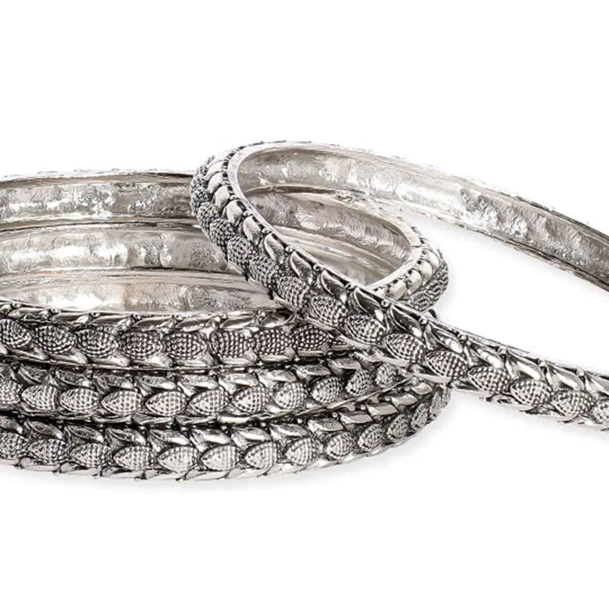 Rubans Set Of 4 Sliver-Plated Brass Artificial Stones-Studded Bangles