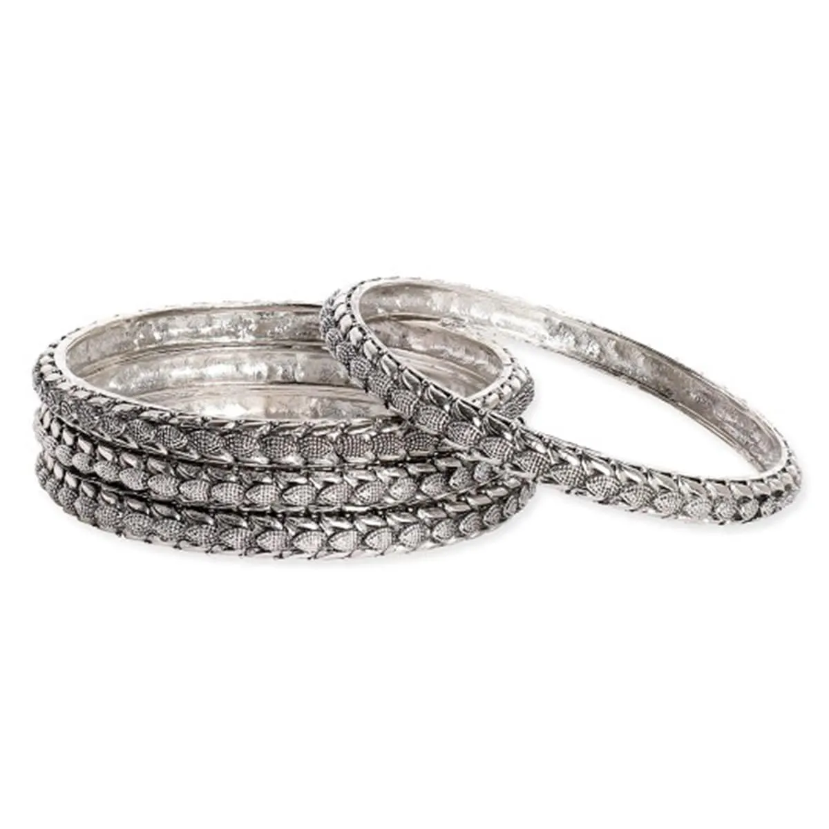 Rubans Set Of 4 Sliver-Plated Brass Artificial Stones-Studded Bangles