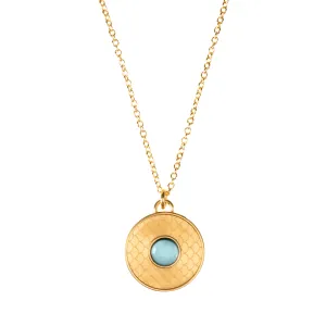 Salamander Cabochon Aquamarine & Gold Necklace