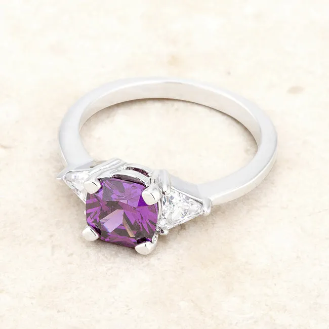 Shonda 1.8ct Amethyst CZ Rhodium Cushion Classic Statement Ring