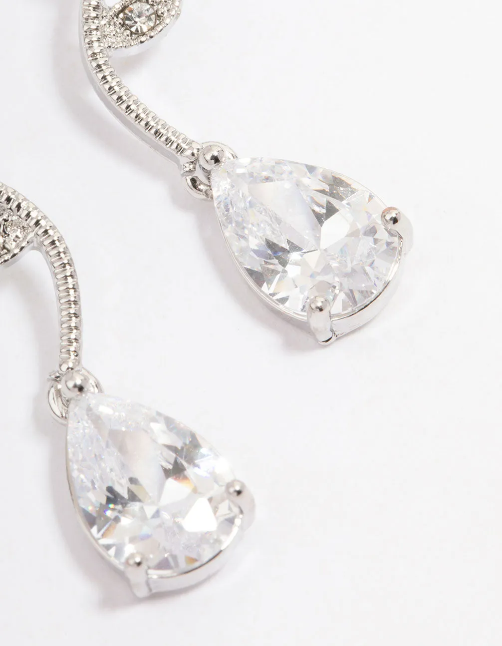 Silver Cubic Zirconia Floral Teardrop Earrings