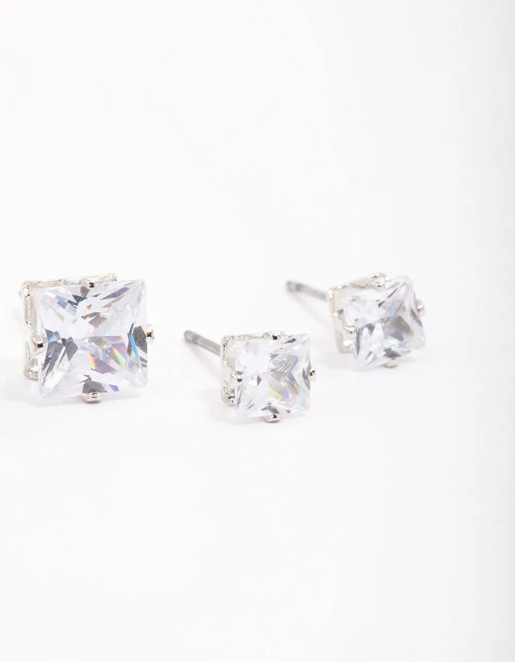 Silver Cubic Zirconia Square Graduated Earrings Pack