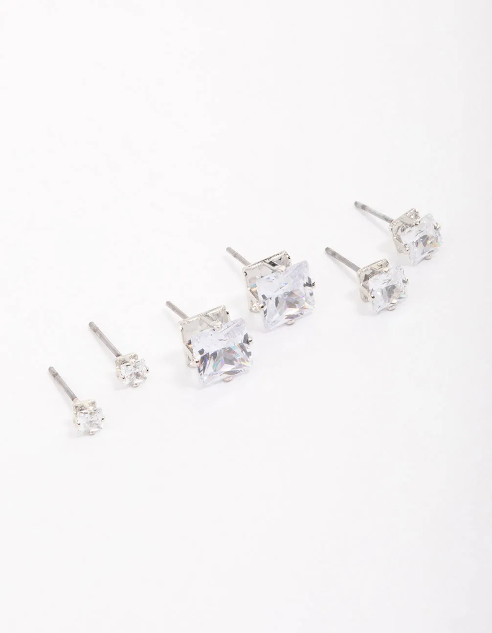 Silver Cubic Zirconia Square Graduated Earrings Pack