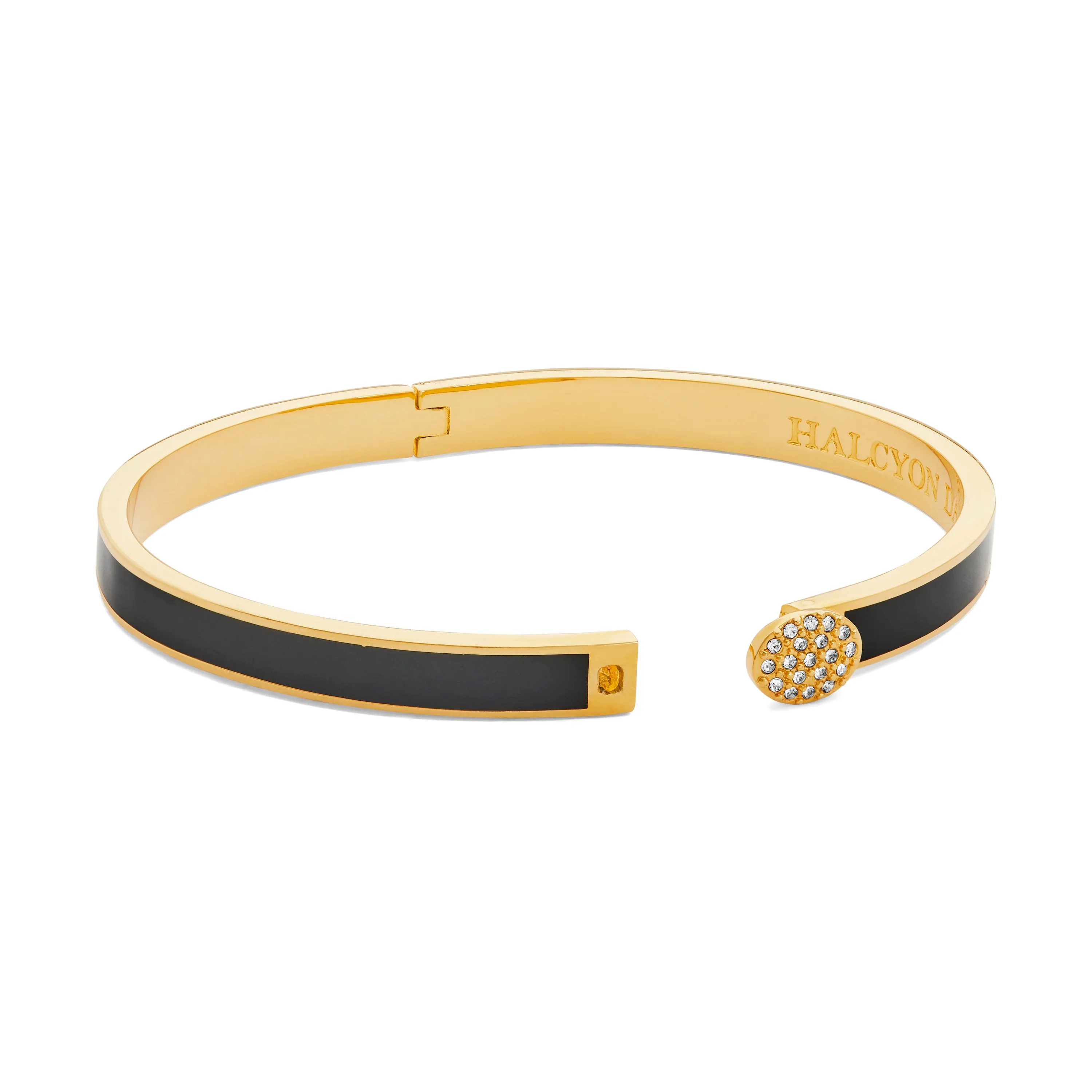 Skinny Pave Button Black & Gold Bangle