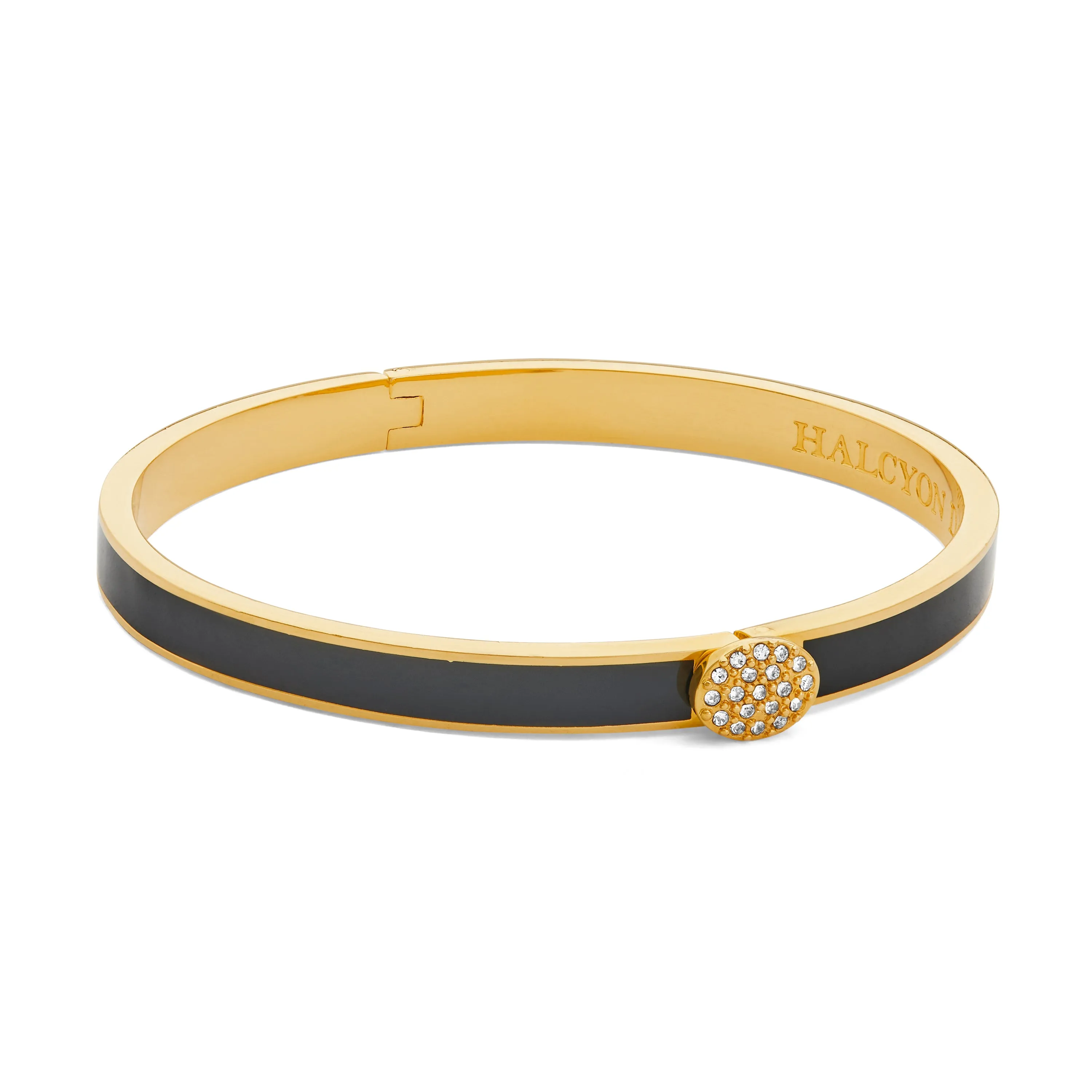 Skinny Pave Button Black & Gold Bangle