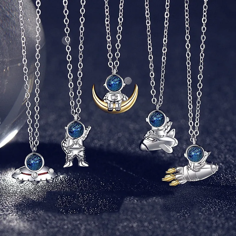 Spaceman Moon Couples Necklace Milky Way Space Pendant Necklaces Jewelry