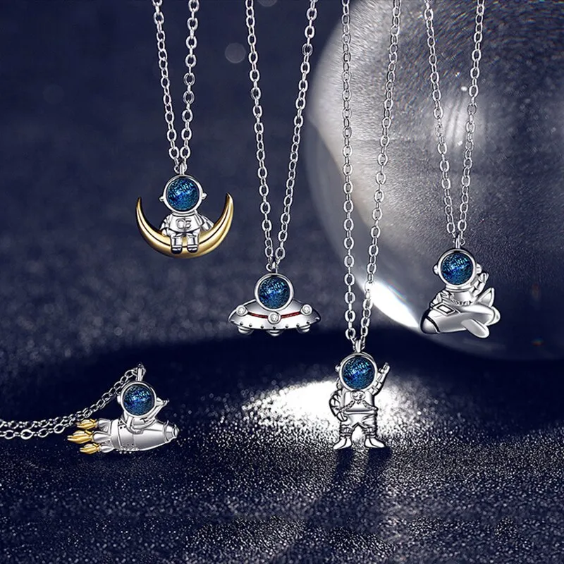 Spaceman Moon Couples Necklace Milky Way Space Pendant Necklaces Jewelry