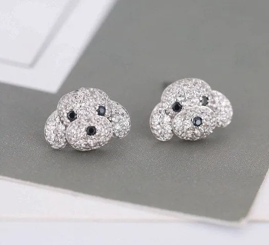 Sparkling Pup Crystal Poodle Dog Stud Earrings