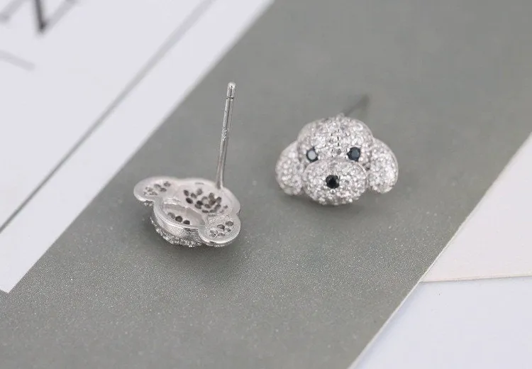 Sparkling Pup Crystal Poodle Dog Stud Earrings