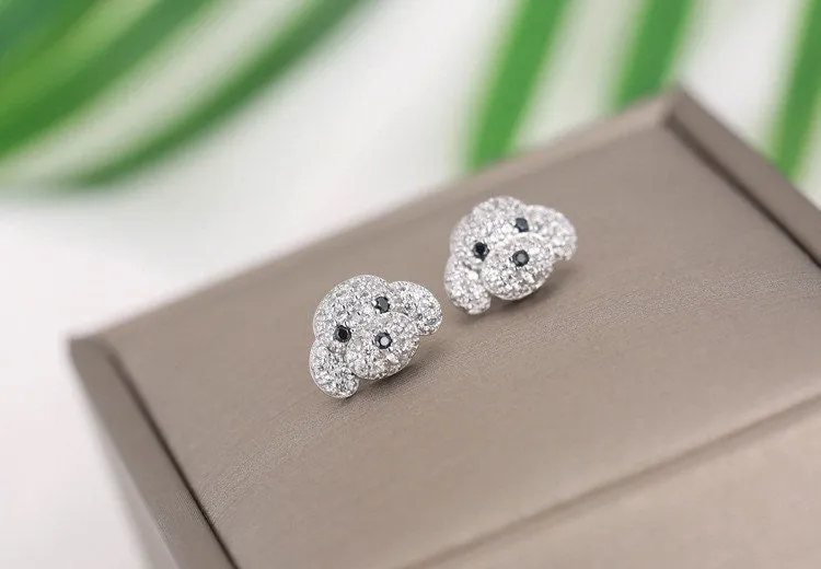 Sparkling Pup Crystal Poodle Dog Stud Earrings